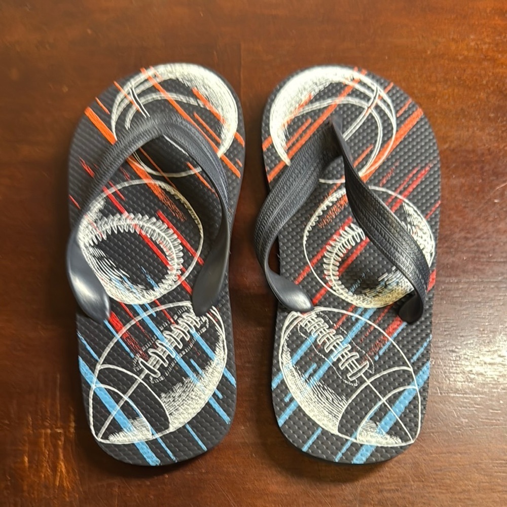 Gymboree Kids Football Flip Flops - Black and Blue